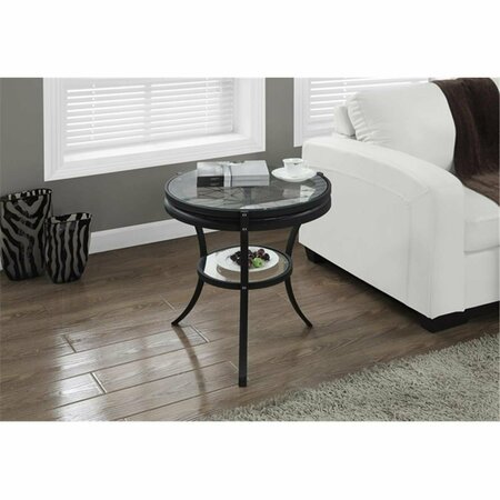 DAPHNES DINNETTE 20 in. Dia. Hammered Black Accent Table With Tempered Glass DA1622071
